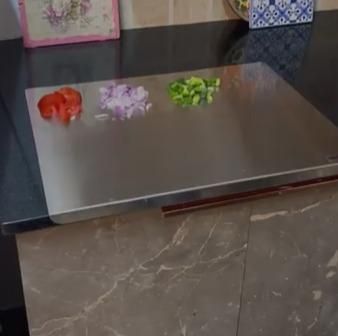 Stainless Steel Chopping Board (35x31cm) | Non-Porous, Built-in Groove, Durable & Hygienic