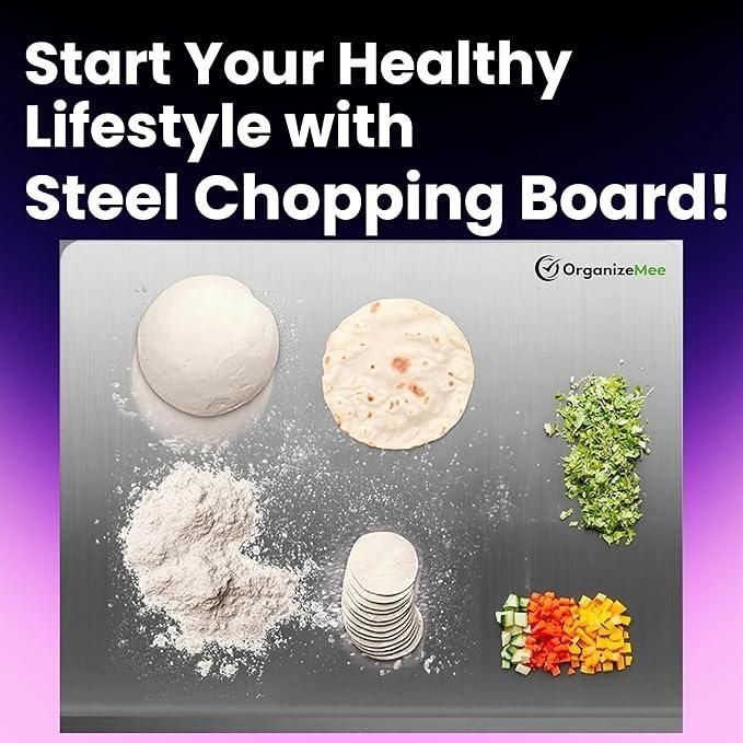 Stainless Steel Chopping Board (35x31cm) | Non-Porous, Built-in Groove, Durable & Hygienic