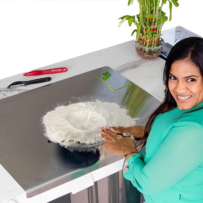 Stainless Steel Chopping Board (35x31cm) | Non-Porous, Built-in Groove, Durable & Hygienic